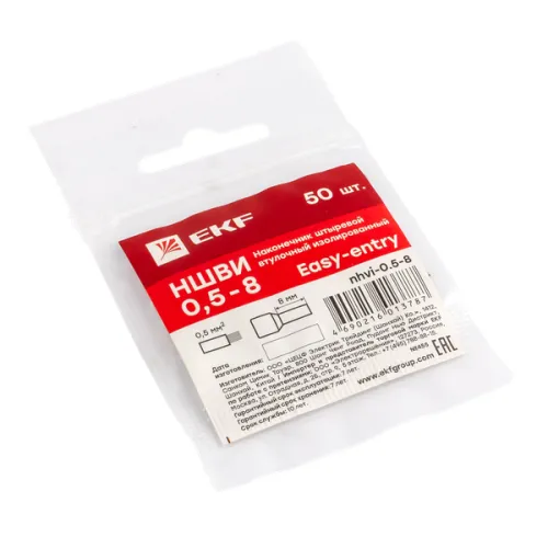 Наконечник штыревой втулочный изол. НШвИ 0.5-8 (уп.50шт) EKF nhvi-0.5-8 фото 2