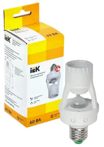 Датчик движения ДД 045 E27 60Вт угол обз. 360град. 6м IP20 бел. IEK LDD10-045-60-001 фото 2