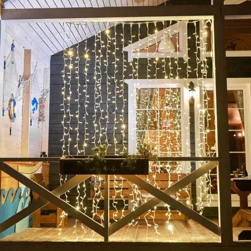 Гирлянда светодиодная "Светодиодный Дождь" 2х3м 448LED тепл. бел. 70Вт 230В IP65 эффект мерцания провод прозр. (нужен шнур питания 303-500-1) Neon-Night 235-136-6 фото 3