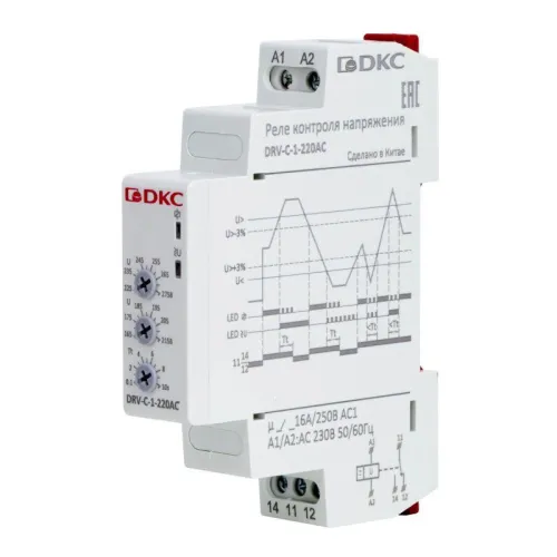Реле контроля напряжения однофазное тип DRV конфигурация контакта 1CO 220В AC DKC DRV-C-1-220AC