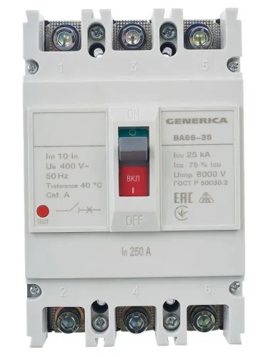 Выключатель автоматический 3п 250А 25кА ВА66-35 GENERICA SAV30-3-0250-G фото 4
