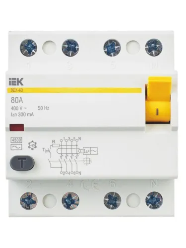 Выключатель дифференциального тока (УЗО) 4п 80А 300мА тип AC ВД1-63 KARAT IEK MDV10-4-080-300 фото 2