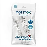 Удлинитель 3х1.5м с заземл. 16А IP20 3.5кВт ПВС 3х1 с выкл. бел. DOMTOK 2379