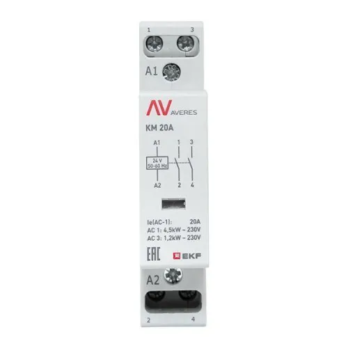 Контактор модульный КМ 20А 2NО 24В AC (1 мод.) AVERES EKF km-av-1-20-20-24V фото 4