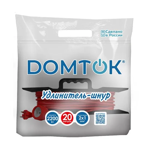 Удлинитель-шнур на рамке 1х20м без заземл. 10А IP20 2.2кВт ПВС 2х1 DOMTOK 2474 фото 2