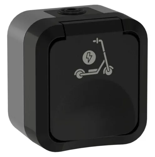 Розетка 1-м ОП TORS 16А IP55 TS121 с заземл. защ. шторки с крышкой с иконкой самокат графит IEK TS-R110-16-55-K53