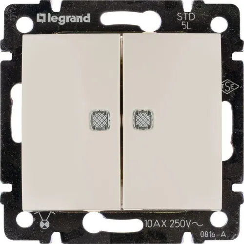 Выключатель 2-кл. СП Valena 10А IP31 250В с зел. подсветкой механизм сл. кость Leg 774328 фото 13