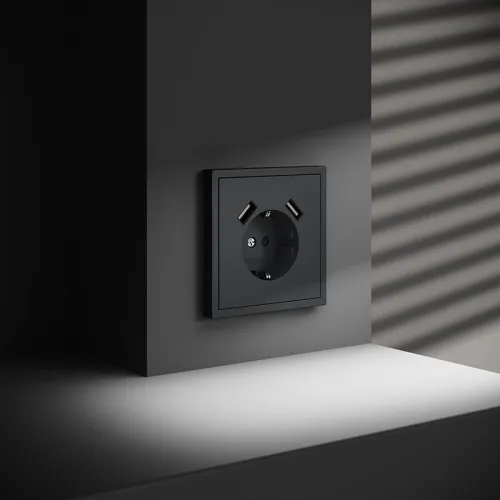 Розетка 1-м СП S70 16А с USB A+A с заземл. защ. шторки механизм графит Voltum VLS040407 фото 6