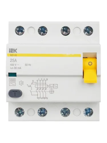 Выключатель дифференциального тока (УЗО) 4п 25А 30мА тип AC ВД1-63 KARAT IEK MDV10-4-025-030 фото 4