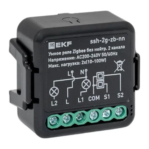 Реле умное в подрозетник 2-канальное Zigbee Connect Select без нейтрали EKF ssh-2g-zb-nn