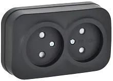 Розетка 2-м ОП GLORY РСш22-2-ХЧм 10А без заземл. защ. шторки черн. матов. IEK ERH23-K02M-10