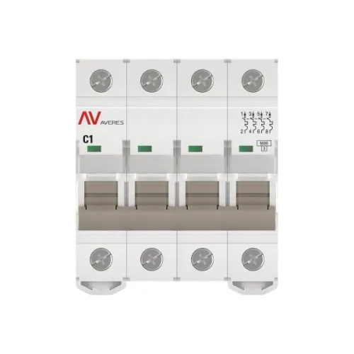 Выключатель автоматический модульный 4п C 1А 6кА AV-6 AVERES EKF mcb6-4-01C-av фото 3