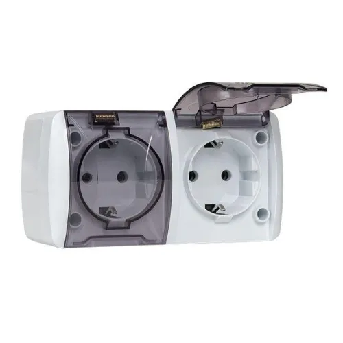 Розетка 2-м ОП Владивосток 16А IP54 с заземл. с прозр. крышкой бел. EKF EQR16-129-30-54-T фото 6