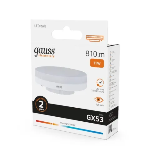 Лампа светодиодная Elementary 11Вт таблетка 3000К тепл. бел. GX53 810лм GAUSS 83811 фото 7