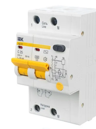 Выключатель автоматический дифференциального тока 2п C 25А 30мА тип AC 4.5кА АД-12 KARAT IEK MAD10-2-025-C-030 фото 4