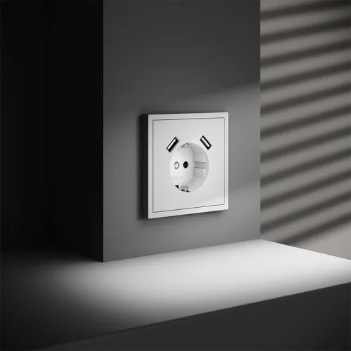 Розетка 1-м СП S70 16А с USB A+A с заземл. защ. шторки механизм бел. матов. Voltum VLS040402 фото 6
