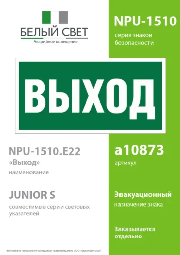 Наклейка NPU-1510.E22 "Выход" 150х80мм Белый свет a10873 фото 4