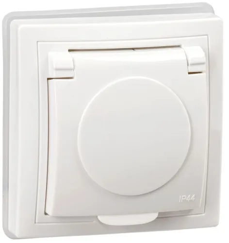 Розетка 1-м СП Кварта РСбш10-3-КБ-44 16А IP44 с заземл. защ. шторки с крышкой бел. GENERICA KV-R16-16-44-K01