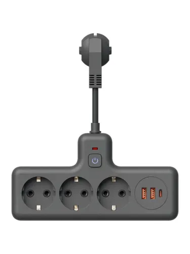 Удлинитель с сетевым фильтром 3х0.3м 10А 2USB + 1USBC 2500Вт ПВС 3х1 компакт черн. КОСМОС FRKsm0.3m-3g(B)USB фото 2