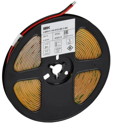 Лента светодиодная COB-312LED 8Вт/м IP20 8мм 24В 3000К (уп.5м) IEK LSR11-1-312-20-1-1-05 фото 2