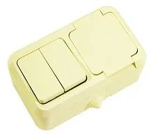 Блок выключатель 2-кл. + розетка с крышкой IP44 крем. Makel 18251