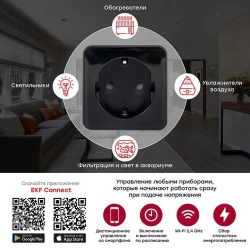 Розетка умная Wi-Fi PRO 1-м 16А IP20 черн. Connect EKF RCS-2-WF фото 4