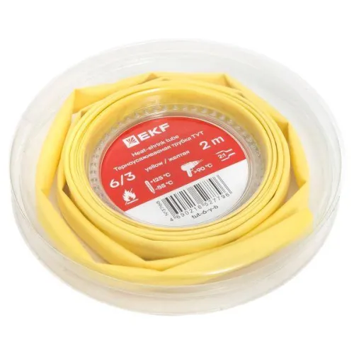 Трубка термоусадочная ТУТ нг 6/3 желт. ролик 2 м EKF tut-6-y-b фото 2