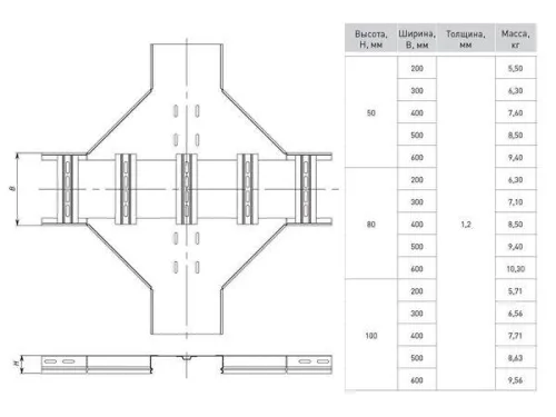 Ответвитель Х-образ. лестничный 100х300мм EKF xlt100300 фото 2