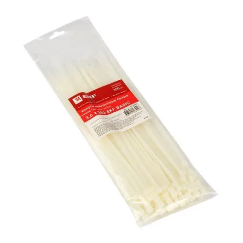 Хомут кабельный 3.6х250 нейл. бел. (уп.100шт) EKF plc-c-3.6x250 фото 2
