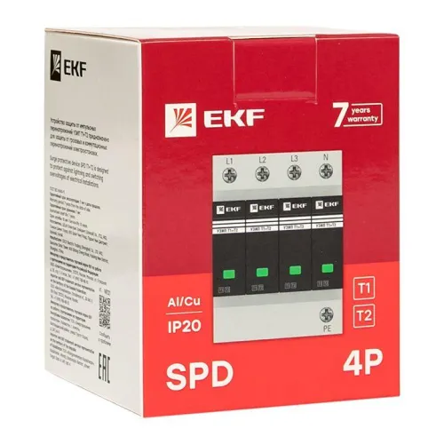 Устройство защиты от импульсных перенапряжений Т1+Т2; Iimp-12.5kA; In-20kA; Uc-275В; 4+0 PROxima EKF OV12-4-504 фото 5