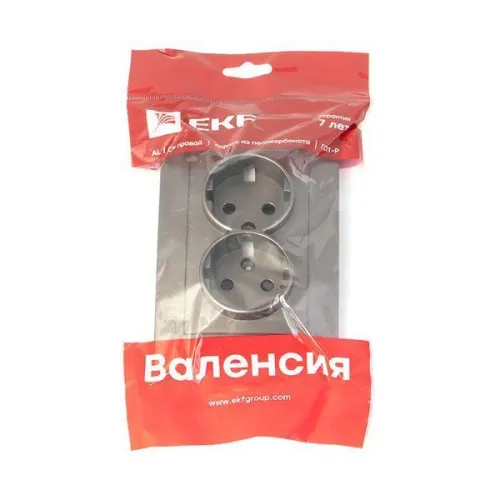 Панель лицевая Валенсия для розетки 2-м 16А защ. шторки с заземл. графит PROxima EKF ESR16-L-128-60 фото 2