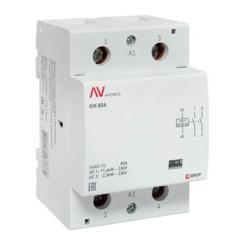 Контактор модульный КМ 80А 2NО 230В AC (3 мод.) AVERES EKF km-av-3-80-20-230V