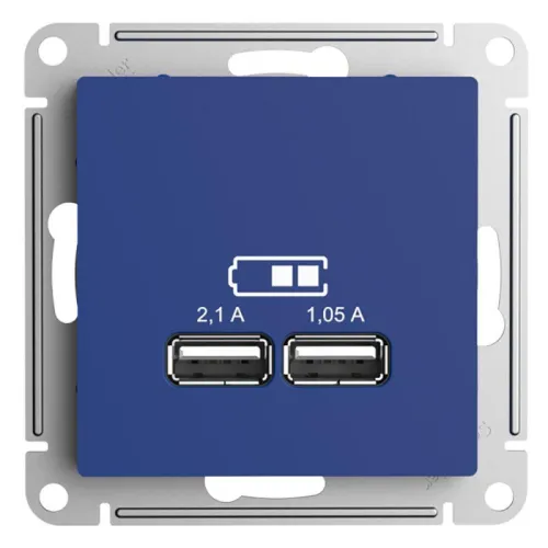 Розетка USB AtlasDesign тип A+A 5В/2.1А 2х5В/1.05А механизм аквамарин SE ATN001133 фото 3