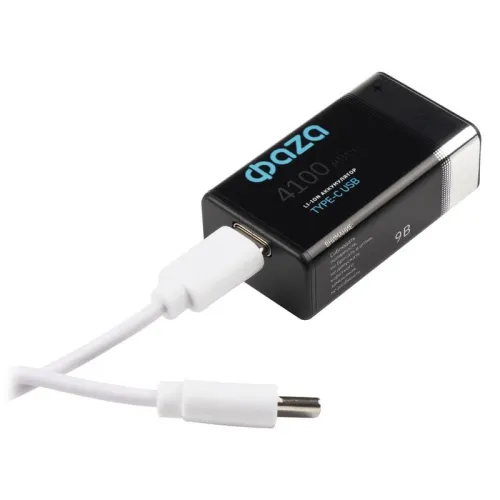 Аккумулятор литиевый "крона" 9В Li-Ion 4100мВт.ч 455мА.ч зарядка от Type-C шнур в комплекте BL-2 (уп.2шт) ФАZА 5061699 фото 5