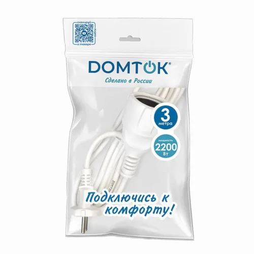 Удлинитель-шнур 1х3м без заземл. 10А IP20 ПВС 2х1 бел. DOMTOK 2336 фото 3