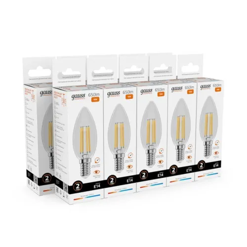 Лампа светодиодная филаментная Filament Elementary 10Вт свеча 2700К Е14 650лм GAUSS 32110 фото 2