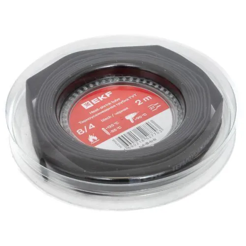 Трубка термоусадочная ТУТ нг 8/4 черн. ролик 2 м EKF tut-8-b-b фото 2