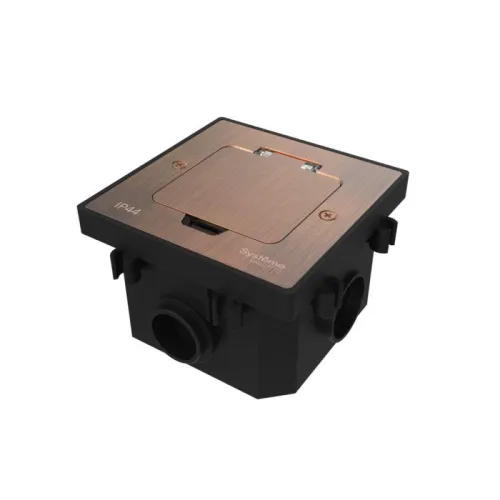 Лючок MultiDesk MDK21 с розеткой 2P+E 16А 250В IP44 с монтажной коробкой для бетонных полов медь SE MDK21202CC фото 2