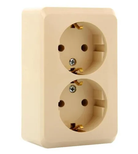 Розетка 2-м ОП Этюд 16А IP20 250В с заземл. без защ. шторок крем. SE PA16-007K фото 4