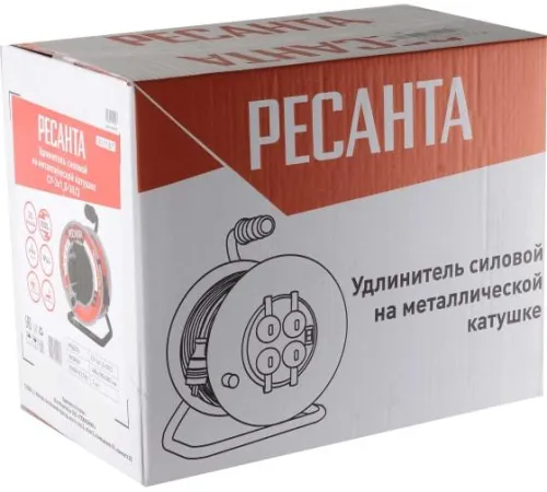 Удлинитель на метал. катушке 4х30м IP44 СУ-3х1.5-30/3 с выкл. Ресанта 61/118/7 фото 2