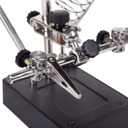 Держатель "третья рука" с лупой х2.5 подставка под паяльник LED подсветка Rexant 12-0250 фото 5