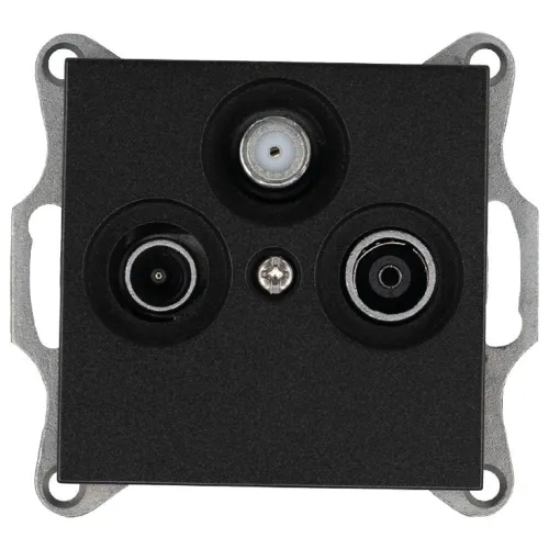 Розетка телевизионная проходная TV + FM + SAT 3-м Ф9.5мм механизм антрацит Jasmart G6207B