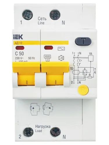 Выключатель автоматический дифференциального тока 2п C 50А 100мА тип AC 4.5кА АД-12 KARAT IEK MAD10-2-050-C-100 фото 2