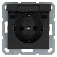 Розетка 1-м Shuko 16А IP20 с заземл. защ. шторки с крышкой механизм антрацит Jasmart G5505B