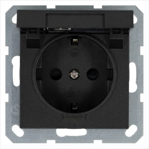 Розетка 1-м Shuko 16А IP20 с заземл. защ. шторки с крышкой механизм антрацит Jasmart G5505B