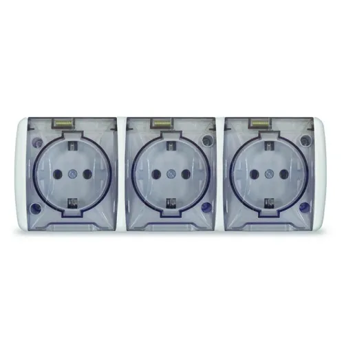 Розетка 3-м ОП Клио 16А IP54 с заземл. с прозр. крышкой бел. Universal К2235