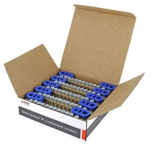 Шина нулевая N 8х12 12 отвер. латунь 2 син. угловых изолятора PROxima EKF sn0-125-12-2 фото 2