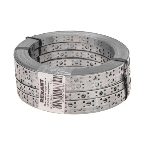 Лента монтажная перфорированная 12х0.55мм прямая полоса оцинк. (уп.25м) Rexant 07-7112-4 фото 2