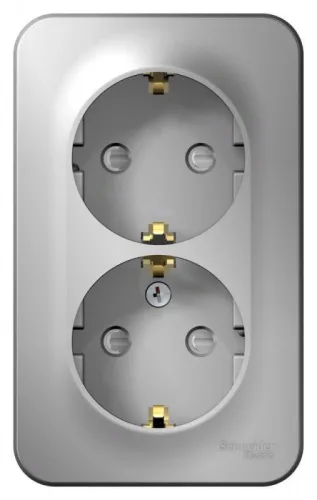 Розетка 2-м ОП Blanca 16А IP20 250В с заземл. защ. шторки с изолир. пластиной алюм. SE BLNRA011213 фото 2