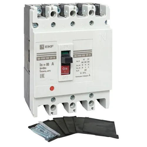 Выключатель автоматический 4п 100/80А 5In 35кА ВА-99М PROxima EKF mccb99-4P5In100-80m фото 3